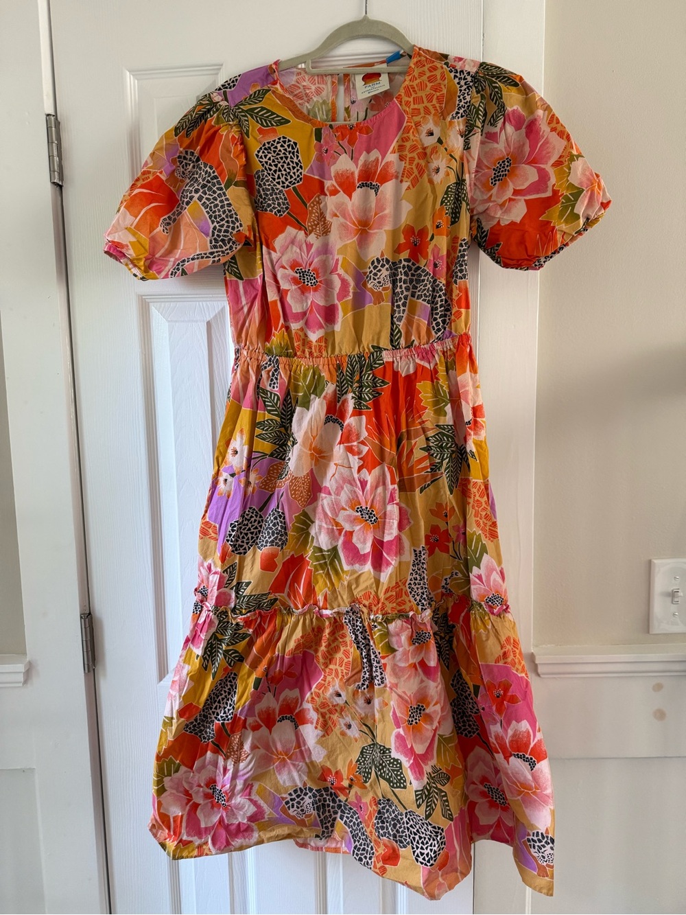 Farm Rio Maribel Maxi Dress tropical floral and leopard print Size M EC1
